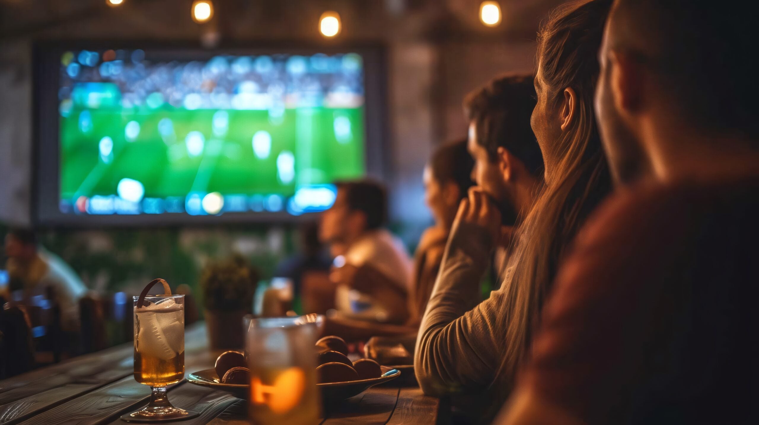 sportbar vänner kollar fotboll